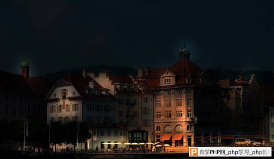 PS快速把城市建筑照片转为夜景效果