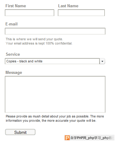 A form requesting containing short but informative descriptions