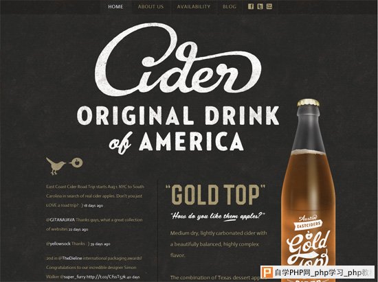Textured website design example: Gold Top Cider