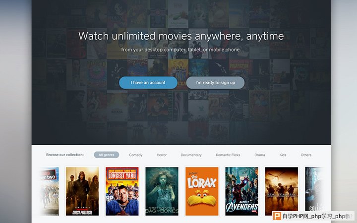 streaming movies online landing page layout