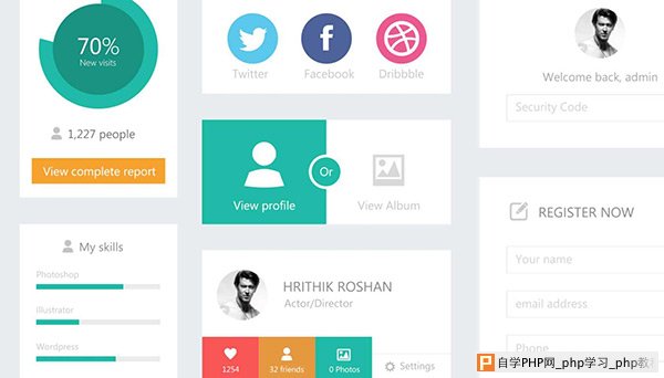 Flat UI Kit by webdesignerdepot.com in 50 Free Wireframe Kits and Web Apps
