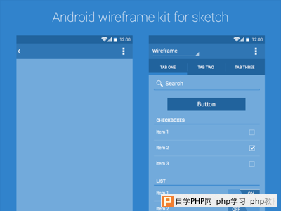 Android Wireframe Kit by Rodrigo Soares in 50 Free Wireframe Kits and Web Apps
