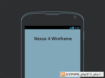 Nexus 4 wireframe by Oleg Stirbu in 50 Free Wireframe Kits and Web Apps
