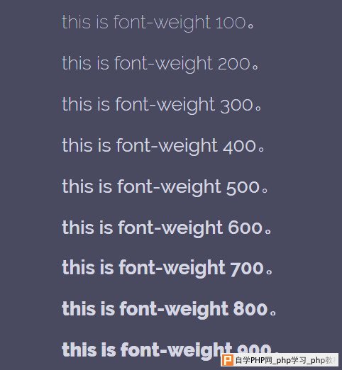 Raleway字体的各种粗细长度