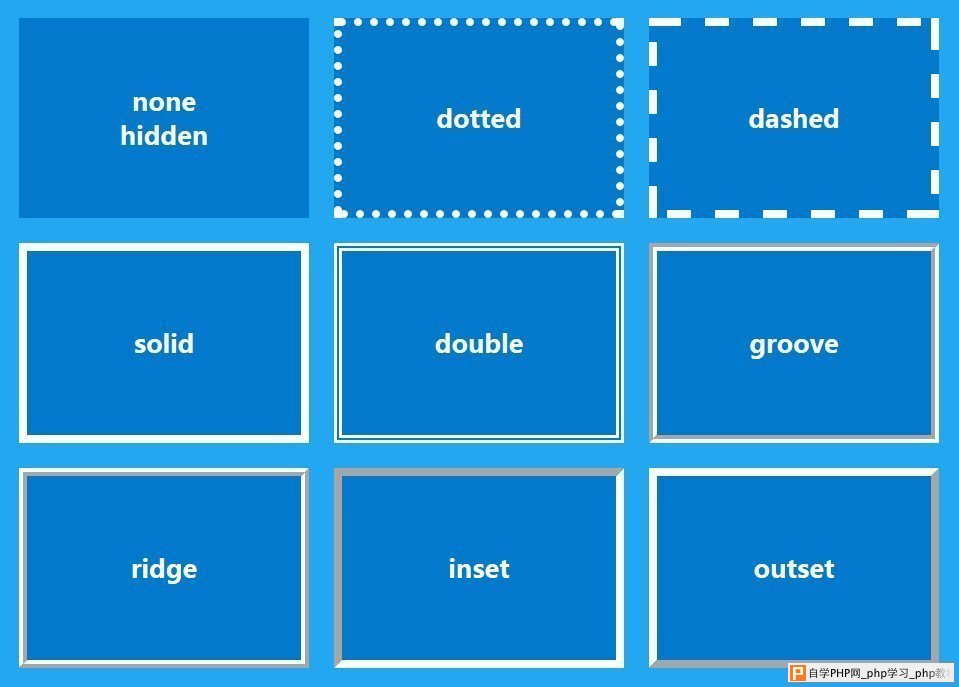 9种CSS边框样式预览图