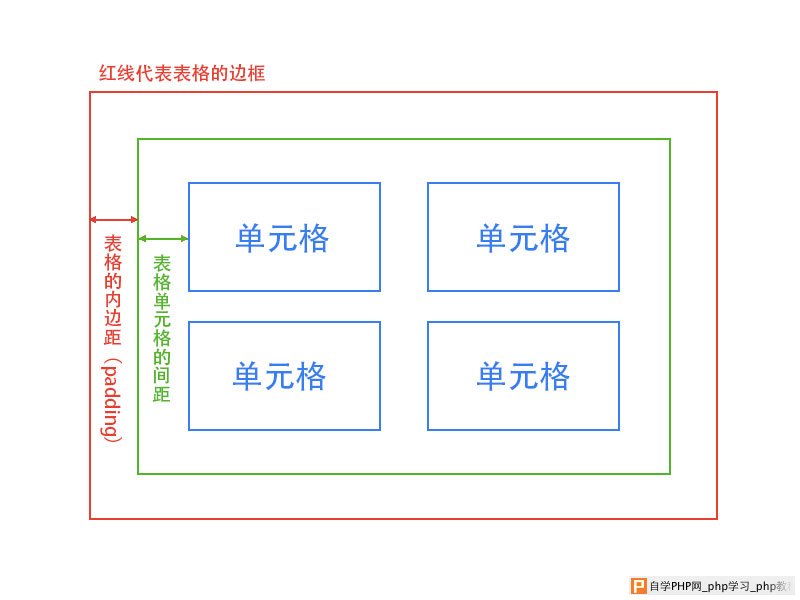 表格的边距和padding示意图