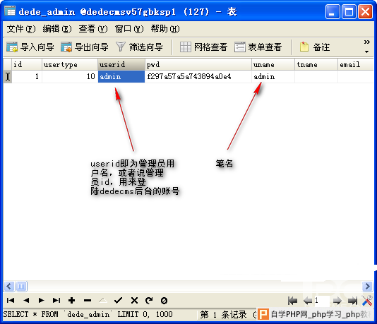 使用Navicat修改DedeCMS管理员用户名
