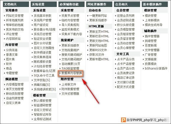 DedeCMS后台菜单数据库内容替换