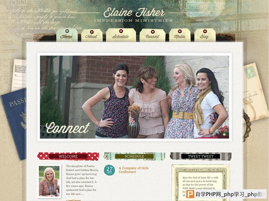 Textured website design example: Elaine Fisher