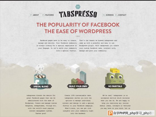 Textured website design example: tabspresso