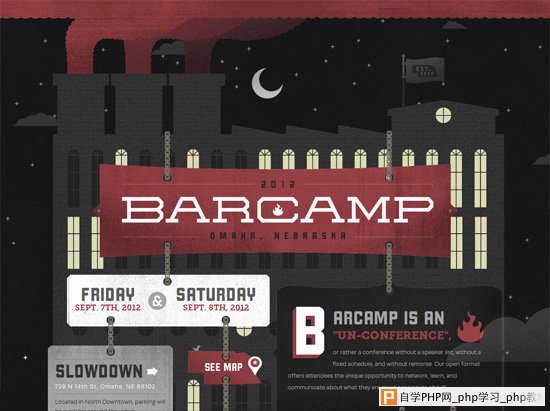 Textured website design example: Barcamp Omaha 2012