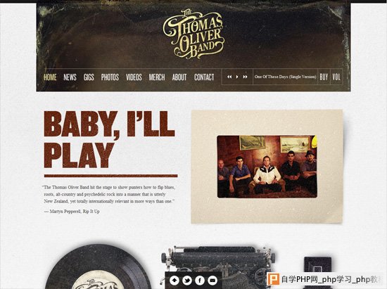 Textured website design example: The Thomas Oliver Band