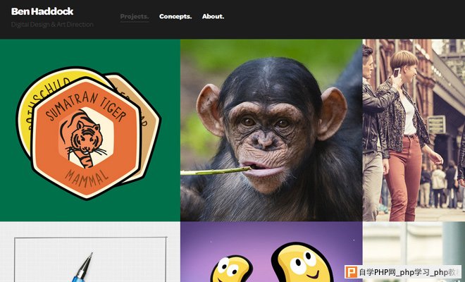 ben haddock dark personal portfolio website layout