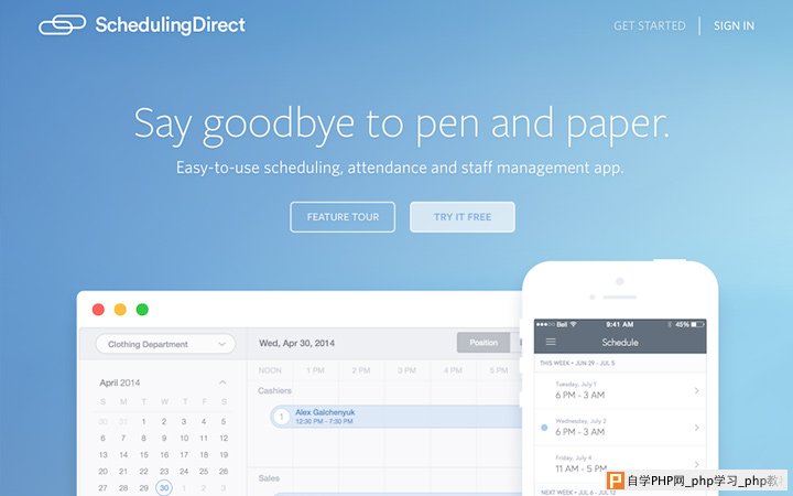 scheduling direct homepage blue layout responsive