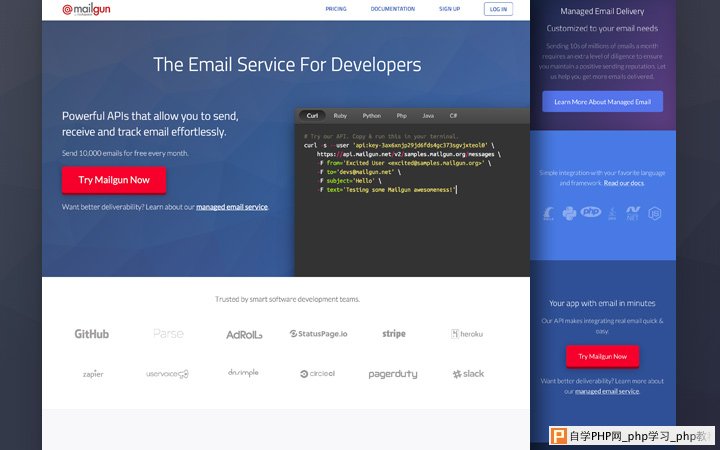 mailgun website homepage layout startup