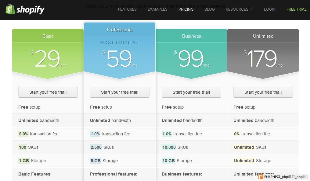 pricing table 7 