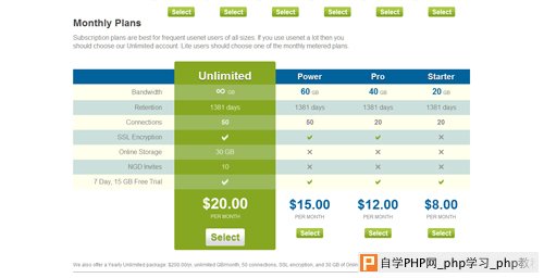 pricing table 8 