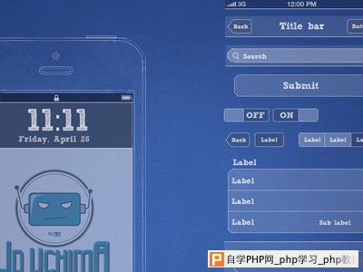 iPhone Blueprint Wireframe Kit by Jd Uchima in 50 Free Wireframe Kits and Web Apps
