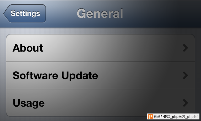 A screenshot of the arrow-like settings button in iOS.