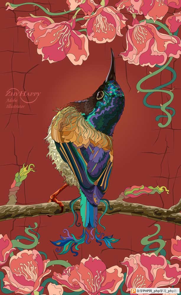 AI结合数位板绘制漂亮翠鸟插画过程 脚本之家 AI实例教程